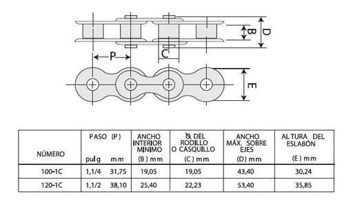 [GM-14CADENA036PR] Cadena De Rodillos  Ansi  Long. 3.05Mt 100-1C  