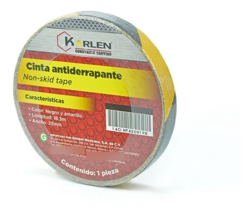 [GM-14CINTAS091PB] Cinta Antiderrapante De 1  X 18.3 M Negra Con Amarilla