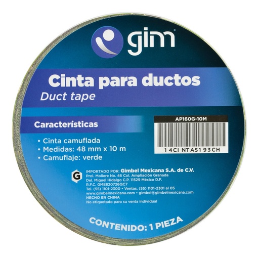 [GM-14CINTAS193CH] Cinta Para Ductos 48Mmx10M Camuflaje Verde Ap160G-10M