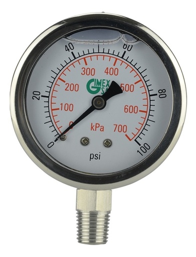 [GM-14MANOME070CH] Manometro Inoxidable Con Glicerina 0-100Psi 1/4  Npt