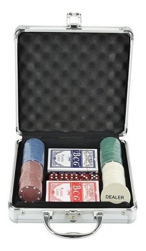 [GM-15BARAJA018CH] Set Poker Completo 2 Mazos 100 Fichas  Estuche 5 Dados