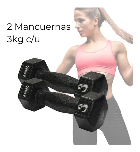 [GM-15GIMNAS105SM] Par Mancuernas Hexagonales 3 Kg C/u Set Mancuerna Hexagonal