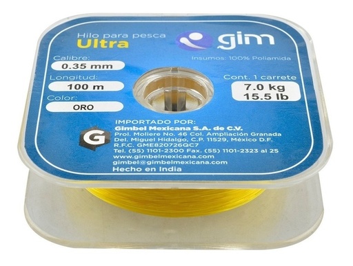 [GM-15HILONY752GI] Linea De Pesca Ultra Gim 0.35Mm Resis 7Kg Var Colores 100M