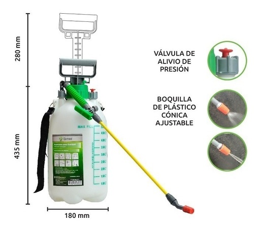 [GM-22MOTOBO092CH] Aspersora Para Fumigar 5L Industria Casa Aspersión Ajustable